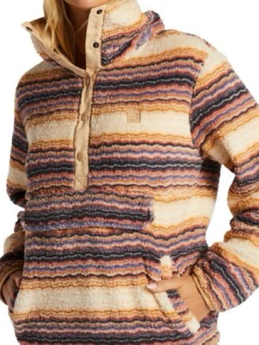 NWOT Billabong Striped Pullover Hoodie - Cream Multi
